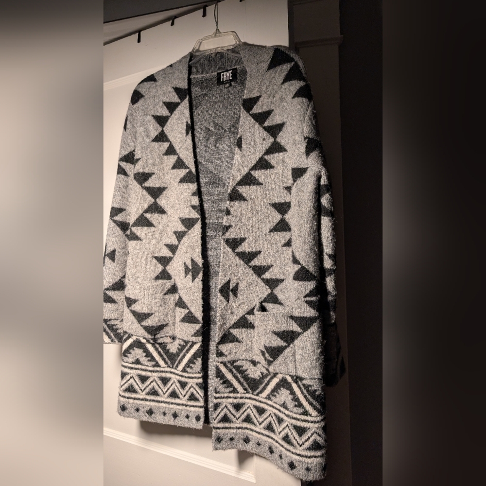 Frye Black and Gray Patterned Cardigan